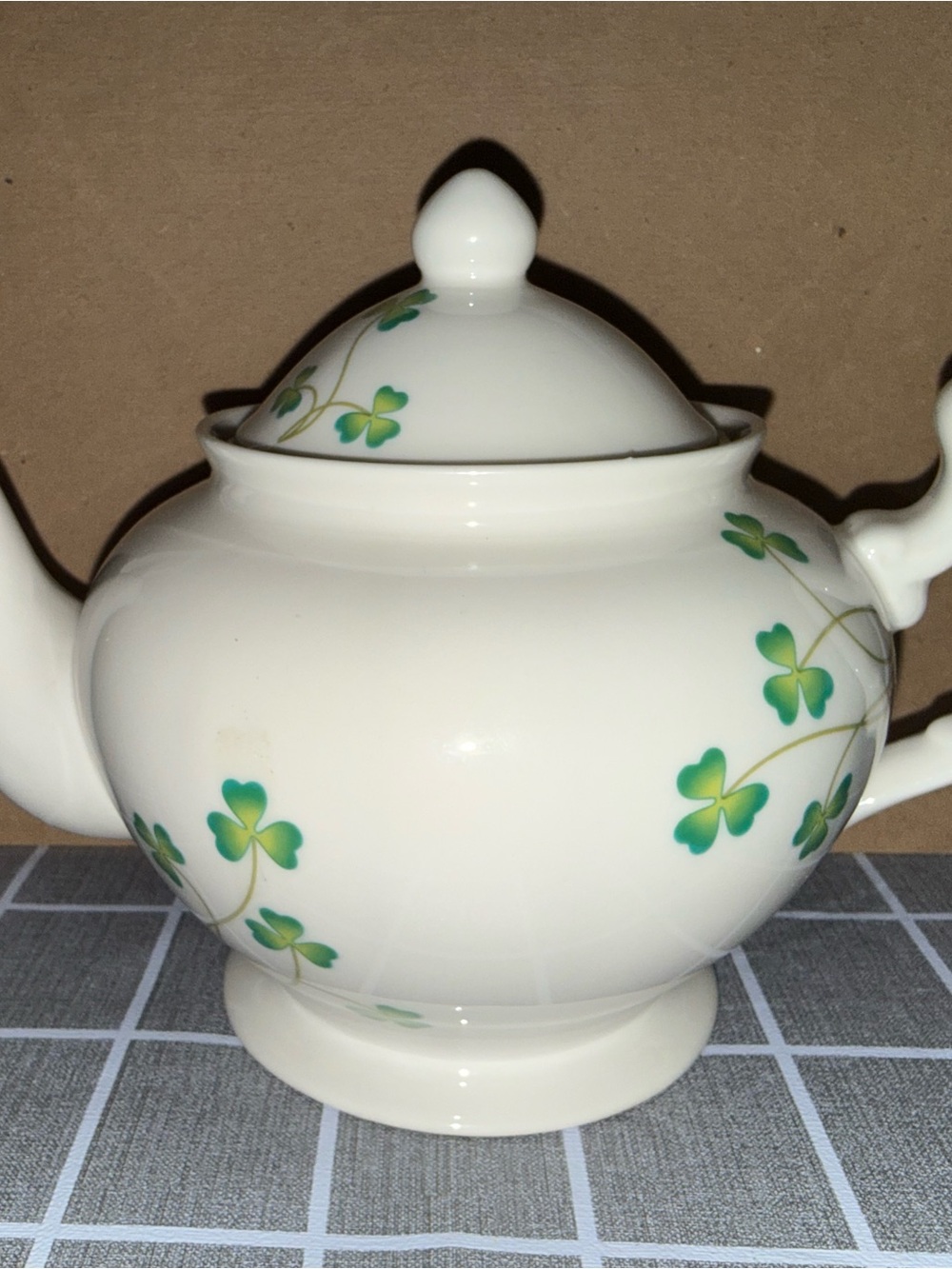 Nantucket Home Porcelain Teapot with Green Shamrock Design - White